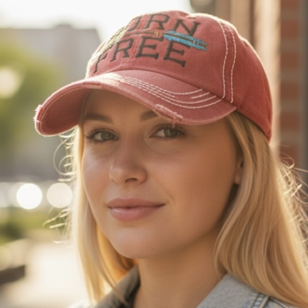Born Free Distressed Red Baseball Cap by KB Ethos